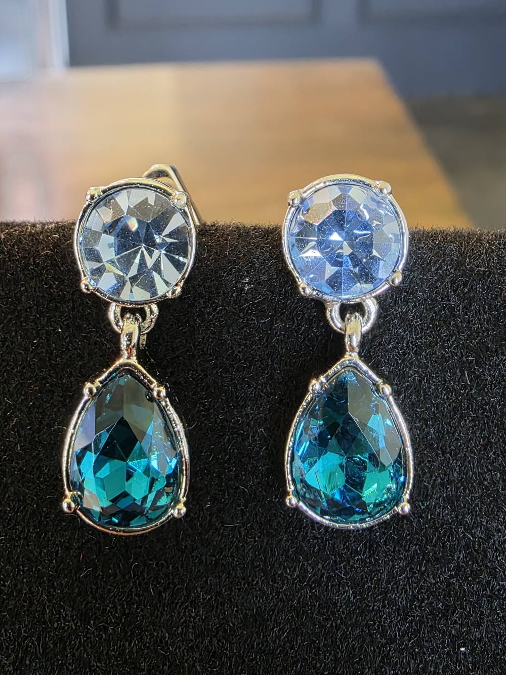 Banana Republic Teardrop Dangle Earrings - Teal & Clear
